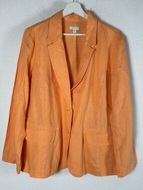 J. Jill Love Linen Womens Orange Blazer Jacket Large Button Front Pocket Career